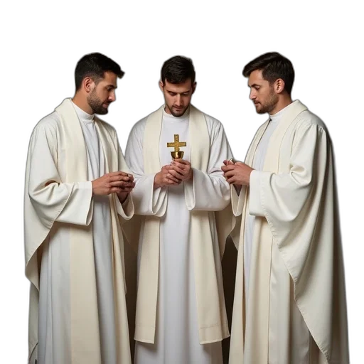 staff, three, priests, white transparent PNG cut-out