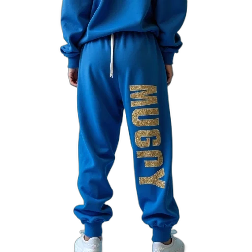 jacket, blue, sweatpants, golden transparent PNG cut-out