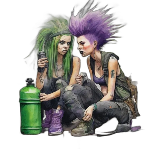 hair, concept art, cyberpunk, comic book art transparent PNG cut-out