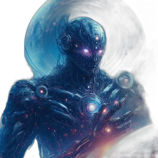 robot, creature, staff, face transparent PNG cut-out