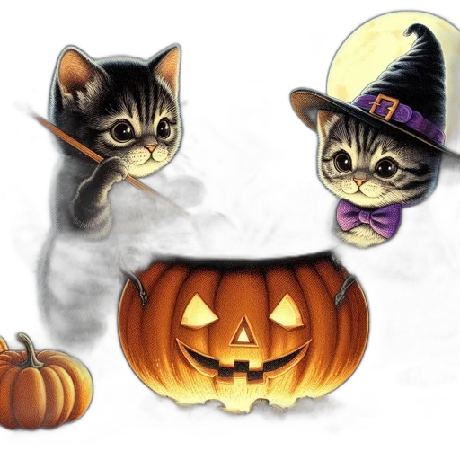 concept art, two, kittens, one transparent PNG cut-out