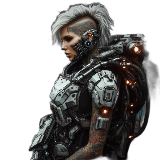 robot, jacket, face, cyberpunk transparent PNG cut-out
