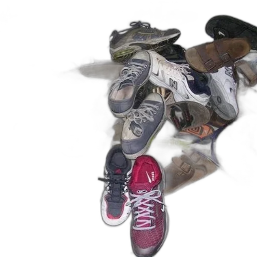 shoes, mask, photorealistic, earth tones transparent PNG cut-out