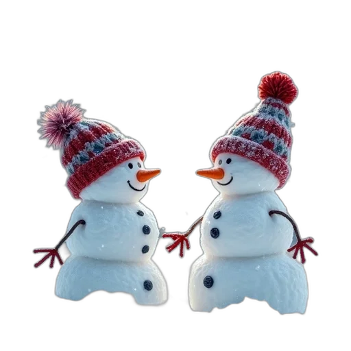 hat, two, snowmen, holding transparent PNG cut-out