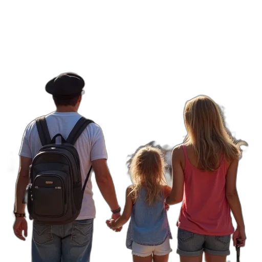 photorealistic, father, two, daughters transparent PNG cut-out