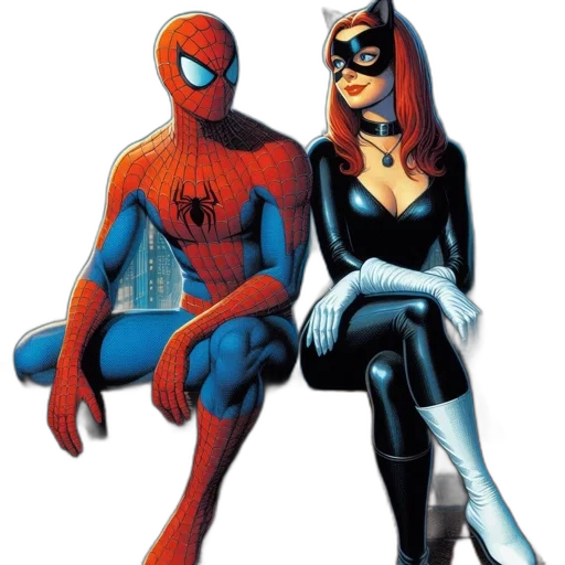 comic book art, concept art, spider-man, catwoman transparent PNG cut-out