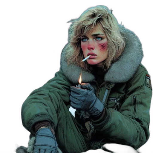 jacket, face, weapon, concept art transparent PNG cut-out