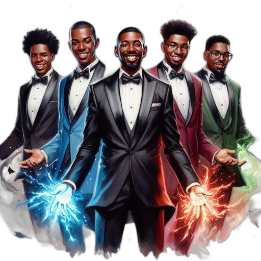concept art, comic book art, five, men transparent PNG cut-out