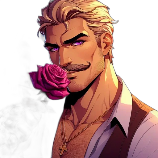 face, flower, staff, comic book art transparent PNG cut-out