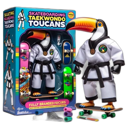 toy, figure, skateboarding, toucan transparent PNG cut-out