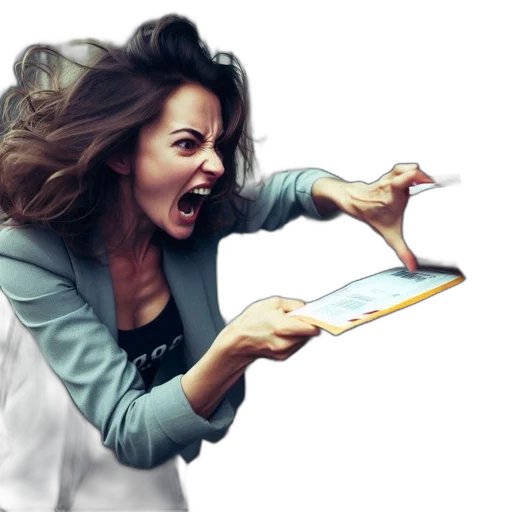 staff, photorealistic, agitated, woman transparent PNG cut-out