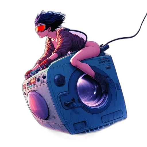 robot, jacket, cyberpunk, vaporwave transparent PNG cut-out