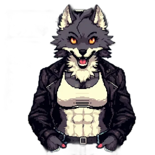 jacket, animal, staff, pixel art transparent PNG cut-out