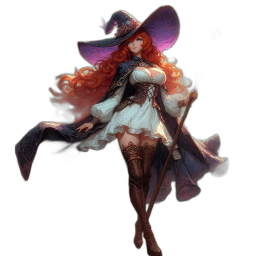 dress, staff, hat, concept art transparent PNG cut-out