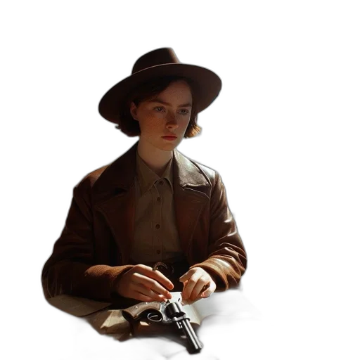 jacket, hat, weapon, staff transparent PNG cut-out