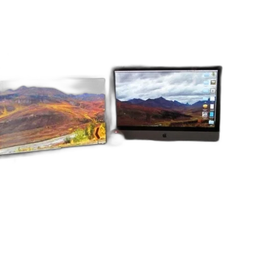 photorealistic, workspace, two, monitors transparent PNG cut-out