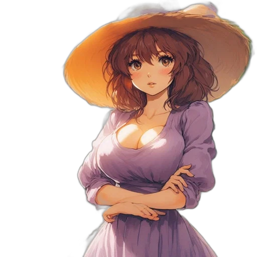 dress, hat, flower, staff transparent PNG cut-out