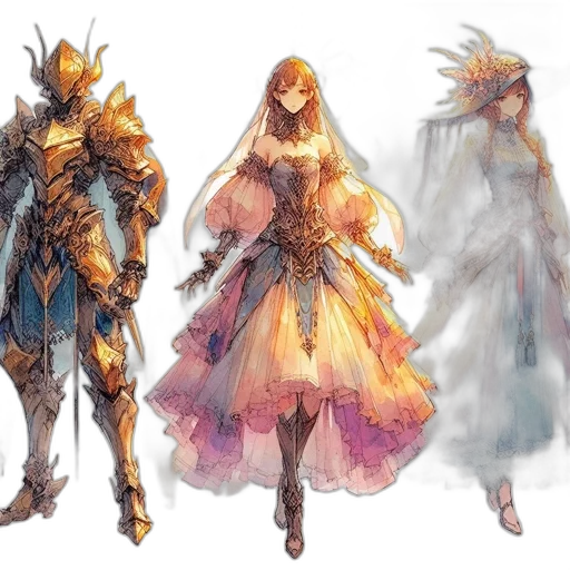 dress, concept art, fantasy art, watercolor transparent PNG cut-out