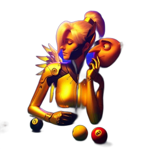 robot, staff, concept art, 3d render transparent PNG cut-out