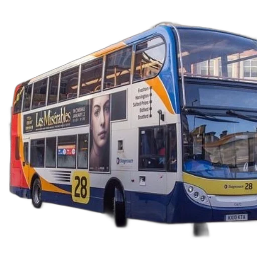 photorealistic, city street, double-decker, bus transparent PNG cut-out