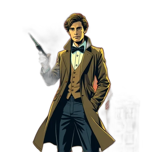 jacket, staff, comic book art, concept art transparent PNG cut-out