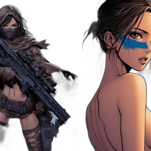 comic book art, concept art, cyberpunk, two transparent PNG cut-out