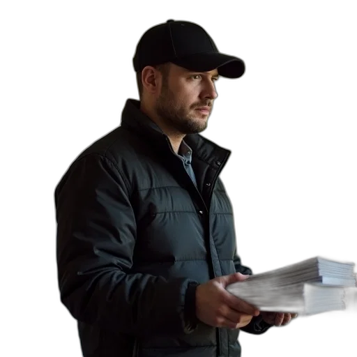 jacket, hat, staff, man transparent PNG cut-out