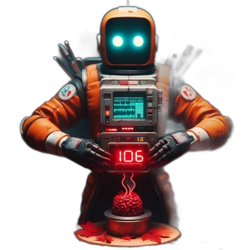 robot, staff, concept art, cyberpunk transparent PNG cut-out