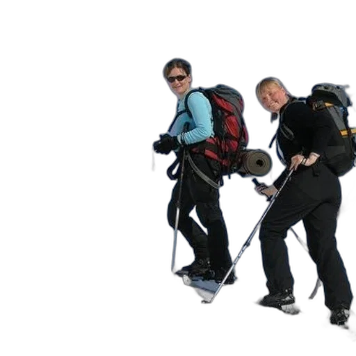 two, hikers, backpacks, ski transparent PNG cut-out