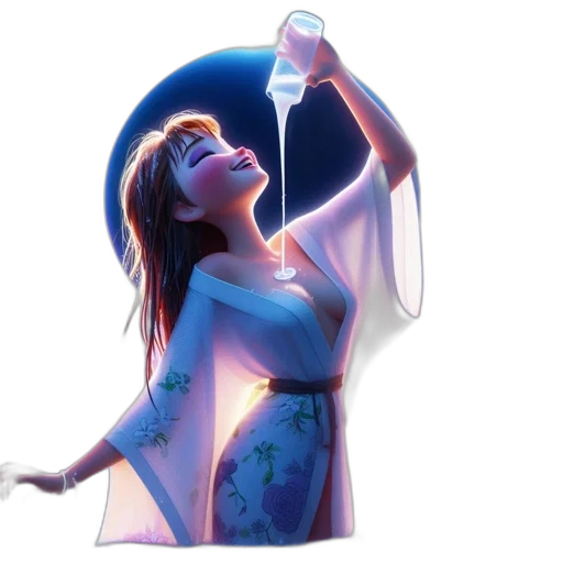 bottle, dress, concept art, vaporwave transparent PNG cut-out