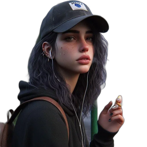 jacket, hat, face, jewelry transparent PNG cut-out