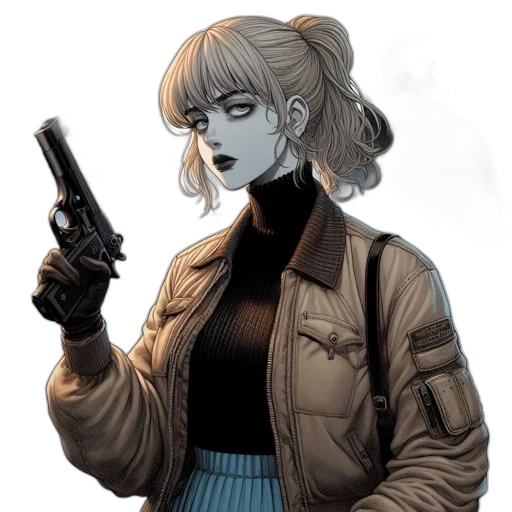 jacket, weapon, staff, comic book art transparent PNG cut-out