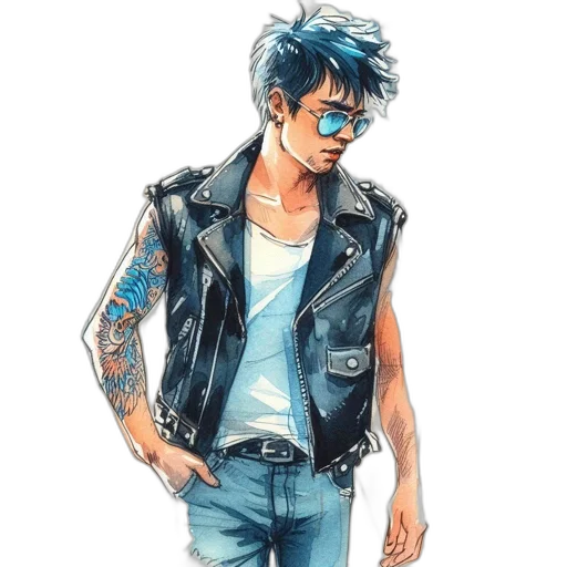 jacket, concept art, comic book art, watercolor transparent PNG cut-out