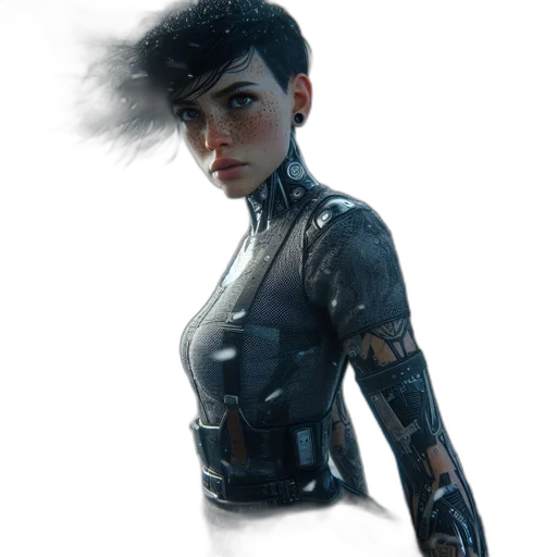 robot, jacket, face, weapon transparent PNG cut-out