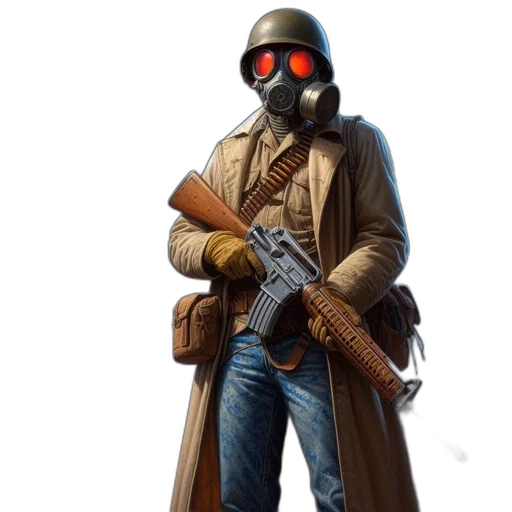 jacket, robot, mask, weapon transparent PNG cut-out