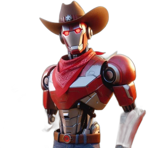 robot, 3d render, concept art, cowboy transparent PNG cut-out