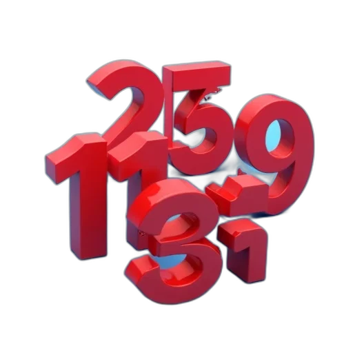 3d render, set, red, numbers transparent PNG cut-out