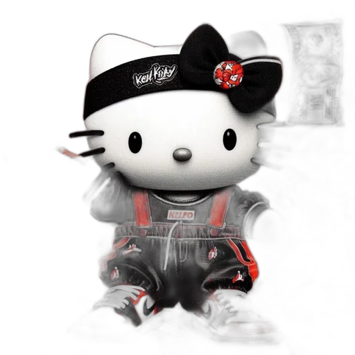 3d render, hello, kitty, black transparent PNG cut-out