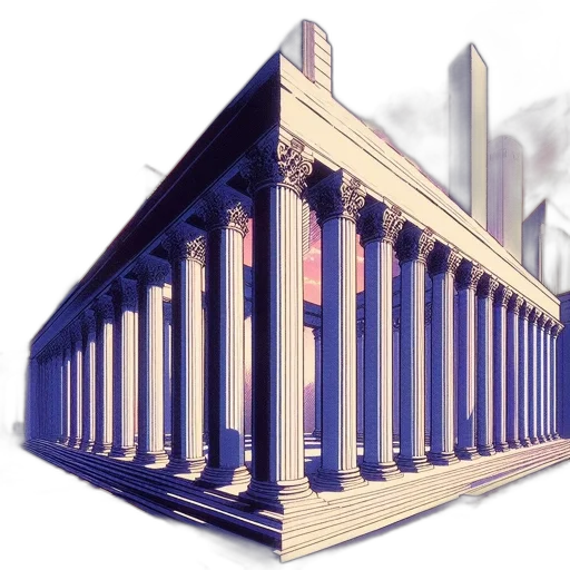 building, 3d render, concept art, vaporwave transparent PNG cut-out