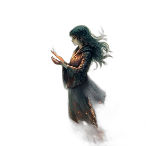dragon, dress, creature, staff transparent PNG cut-out