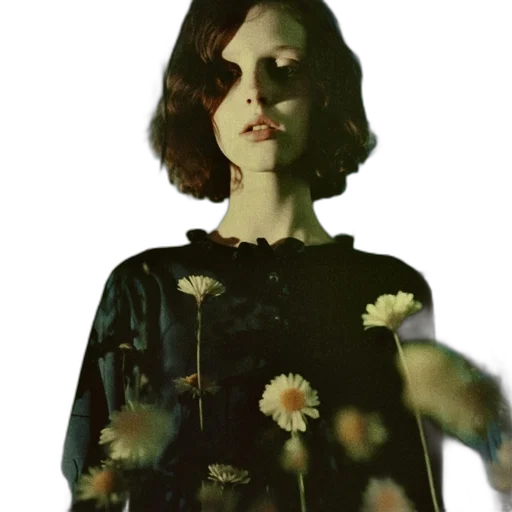 dress, jacket, flower, face transparent PNG cut-out