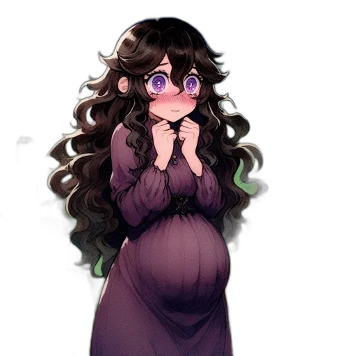 dress, hair, creature, staff transparent PNG cut-out