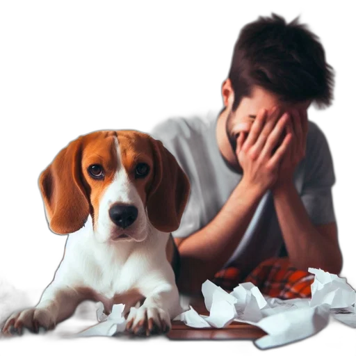 photorealistic, man, distress, lies transparent PNG cut-out