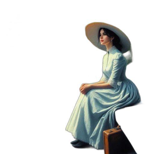 dress, hat, umbrella, staff transparent PNG cut-out