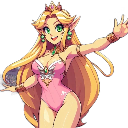 dress, crown, staff, pixel art transparent PNG cut-out