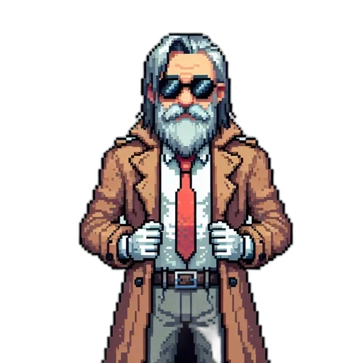 jacket, staff, pixel art, comic book art transparent PNG cut-out