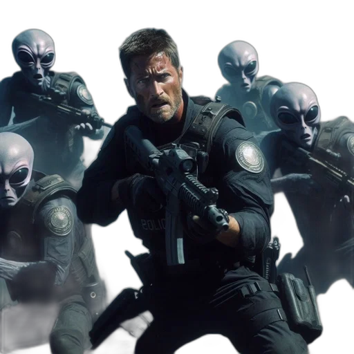 concept art, outer space, soldier, confronts transparent PNG cut-out
