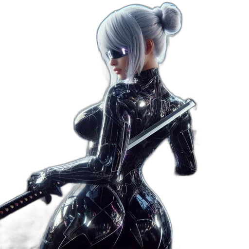 robot, weapon, staff, cyberpunk transparent PNG cut-out