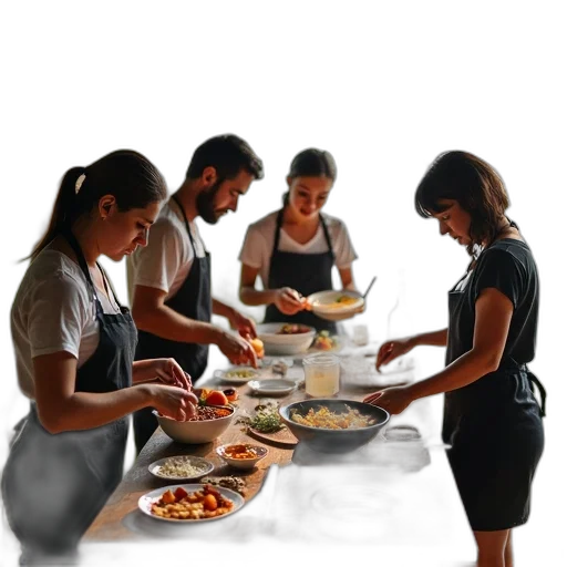 staff, food, photorealistic, group transparent PNG cut-out