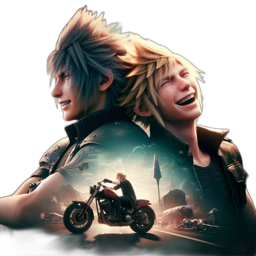concept art, two, animated, spiky-haired transparent PNG cut-out